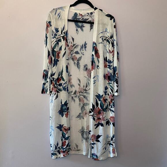 J. Jill Women's size XS White Floral Linen Blend Duster Long Cardigan Minimalist - Picture 1 of 8